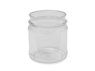 The open empty small bottle from transparent plastic isolated on a white background