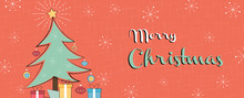 Merry Christmas Retro Mid Century Pine Tree Banner