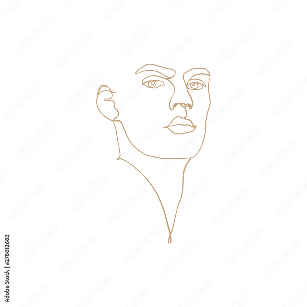 Continuous one line drawing of man face portrait. Hairstyle ...