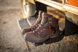 © Cavan Images - Close up of a pair of hiking boots in RV