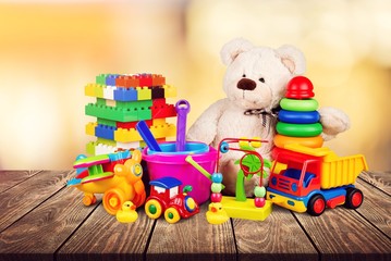 Canvas Print - Toys colorful collection on pastel background