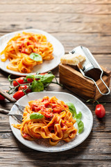 Wall Mural - pasta fettuccine with tomato and basil