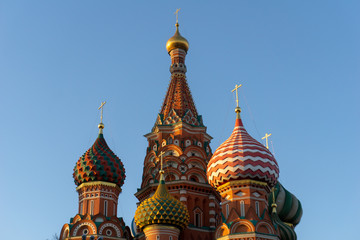 Moscow, Russia, Red Square. View of St. Basil's Cathedral on bright sky