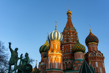 Moscow, Russia, Red Square. View of St. Basil's Cathedral on bright sky