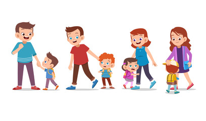 Wall Mural - kids with parent vector set bundle