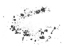 Black Coal Dust With Fragments Isolated On White Background, Top View.