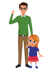 Sticker - Family Single father with little kid cartoon