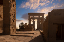 Philae Temple, Aswan, Egypt. Early Morning Light At The Temple, A Popular Destination For River Cruise Ships From Luxor On The River Nile