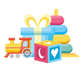 Poster - pile rings and block with train baby toys icons