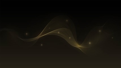 Wall Mural - Black background with golden wave, golden smoke, sparks, abstract background