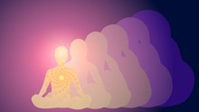 Silhouette Of A Man In The Lotus Position, Meditation, Yoga, Aura