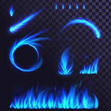 Set Of Blue Fire Elements, Ring Of Fire, Fireball, Flames, Bonfire