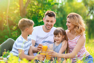 Poster - Happy family on summer picnic in park