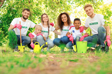 Volunteers during gardening in park