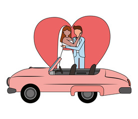 Wall Mural - groom and bride with car wedding day love