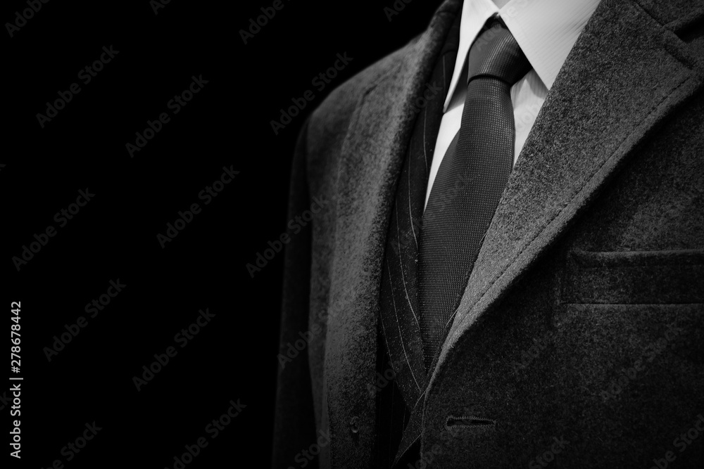 gentle businessman closeup groom tuxedo suit for luxury black and white with space for text - obrazy, fototapety, plakaty 