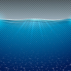 Vector underwater blue ocean background design on transparent background. Summer illustration with deep sea scene for banner, flyer, invitation, brochure, party poster or greeting card.