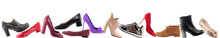 Shoes Advertising Banner, Collage Of Different Shoes