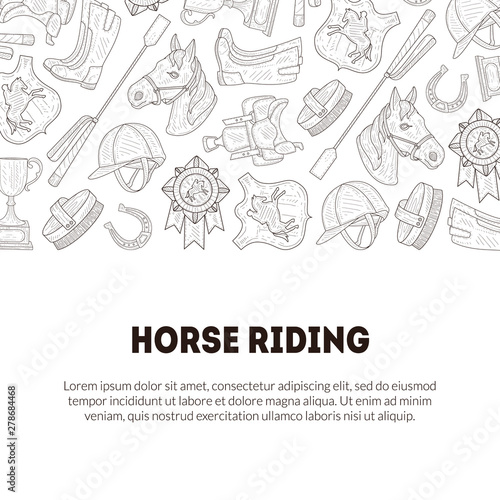 Cuadros en Lienzo Horse Riding Banner Template with Place for Text and Horseback Equipment, Horse