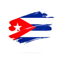 Sticker - Cuban flag. Brush strokes. Cuba Independence Day.