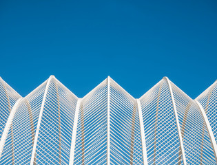 steel pattern white line geometric form architecture details blue sky background