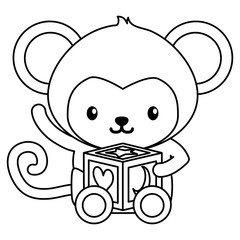 Poster - cute little monkey with block baby character