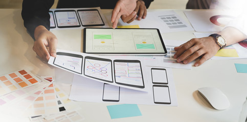 UX Graphic designer creative planning application process and development prototype wireframe for web or mobile smart phone