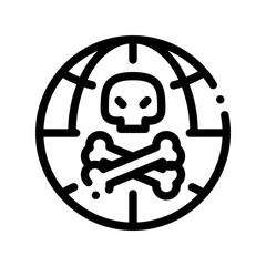 Canvas Print - Raw Head And Bloody Bones Vector Thin Line Icon. Skull With Bones And Planet Earth Environmental Pollution, Chemical Catastrophe Linear Pictogram. Dirty Soil, Water, Air Contour Illustration