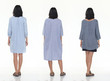 © Jade - Group pack collage of Back side view of Asian Tanned skin 20s slim woman black hair stand fashion posing in Casual Dress Clothes, full length snap studio lighting white background isolated