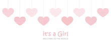Its A Girl Welcome Greeting Card For Childbirth Vector Illustration EPS10