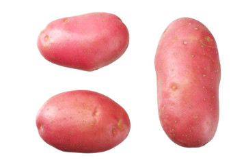 Raw red potato isolated on white background. top view