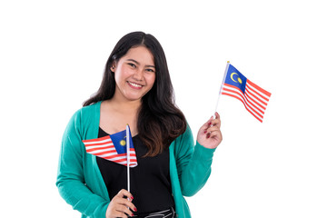 Wall Mural - beautiful young woman with smile holding malaysia flag