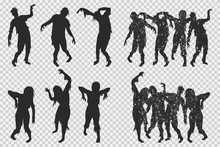 Zombie Black Silhouette. Vector Halloween Icons Set Isolated On A Transparent Background.