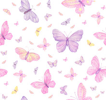 Butterflies On White Background, Seamless Pattern, Digital Paper, Textile,