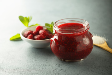 Poster - Homemade raspberry jam with fresh mint