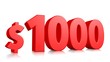 © Suchart - 1000$ price symbol. red text number 3d render with dollar sign on white background
