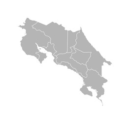 Poster - Vector isolated illustration of simplified administrative map of Costa Rica. Borders of the provinces (regions). Grey silhouettes. White outline