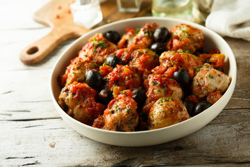 Canvas Print - Roasted chicken with tomato and olives