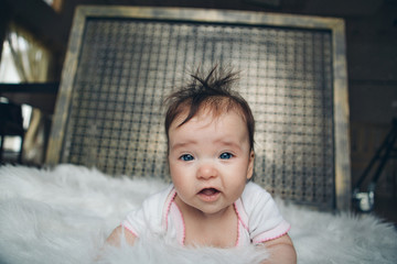 portrait of a little girl: baby's face close-up. concept of childhood, healthcare, IVF