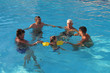 © aaalll3110 - The concept of sports, recreation, healthy lifestyle - 5 people swim in the pool forming a circle. People in the water holding hands