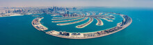 Aerial View On Palm Jumeira Island In Dubai, UAE, On A Summer Day.