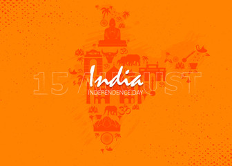 Wall Mural - Happy Independence Day of India for 15th August. Famous monument of India in Indian background. Vector illustration EPS10