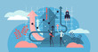 Growth vector illustration. Flat tiny product development persons concept.
