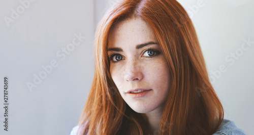 Young Woman With Red Hair And Freckles Redhead Girl With Freckly