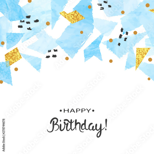 Abstract vector celebration background with blue watercolor geometric shapes.
