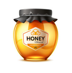 Wall Mural - Vector delicious honey ad glass jar with lid