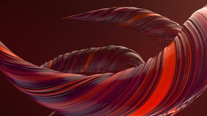 Leinwandbilder - Red colored twisted shapes motion graphics background. Computer generated abstract geometric 3D render loop animation. HD resolution.