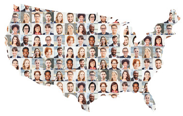Wall Mural - Portrait Collage von Geschäftsleuten auf USA Karte
