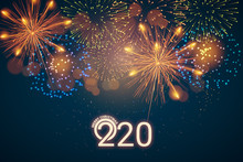 Happy New Year 2020 - Marry Christmas Background With Fireworks 2020 - Vector