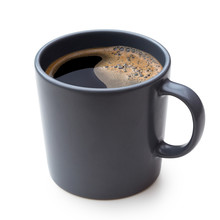 Black Coffee In A Blue-grey Ceramic Mug Isolated On White.